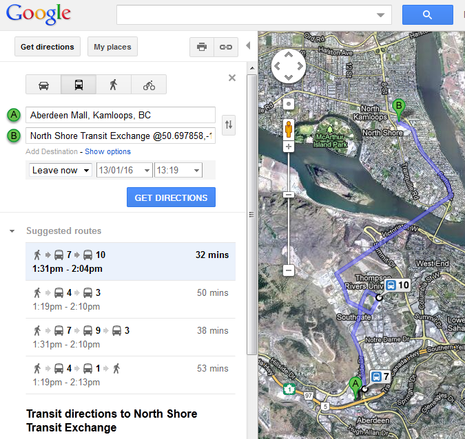 Example of BC transit routing