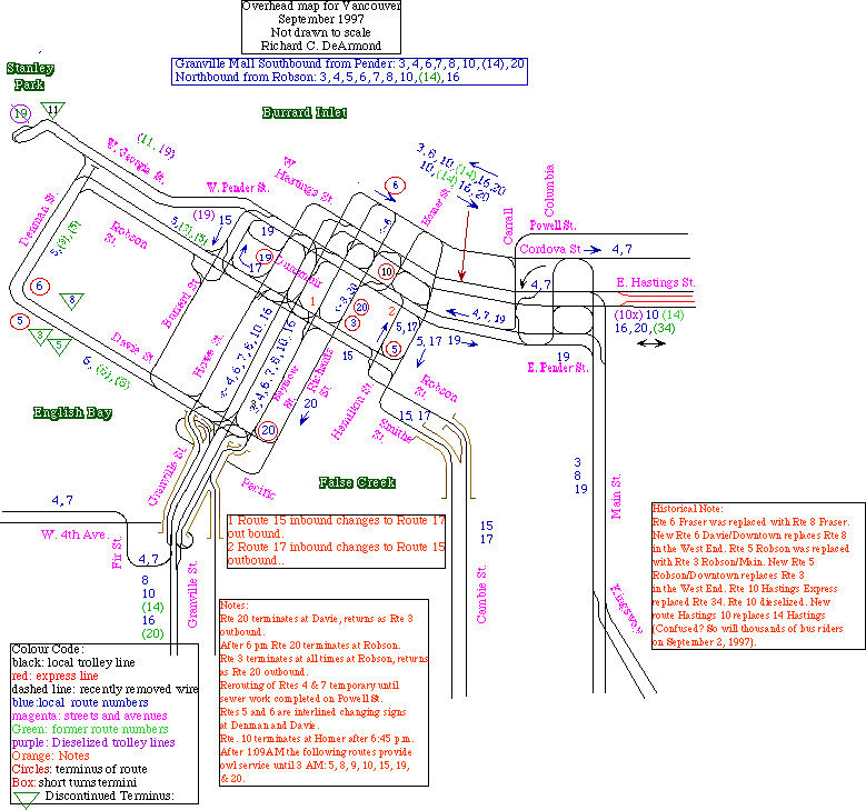 [Diagram of downtown Vancouver trolleybus network]