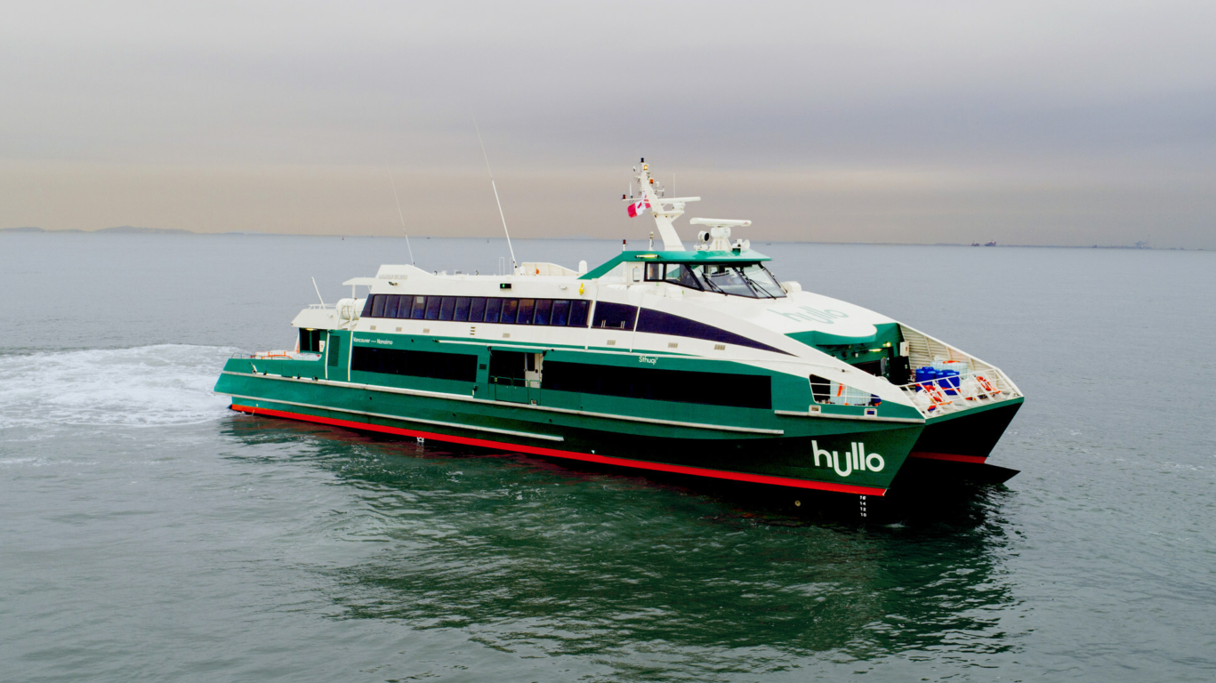 Hullo catamaran fast passenger ferry, underway during sea trials.