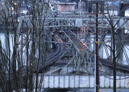 Tracks converging on to the New Westminster Rail Bridge - Photo by Terry Johnson